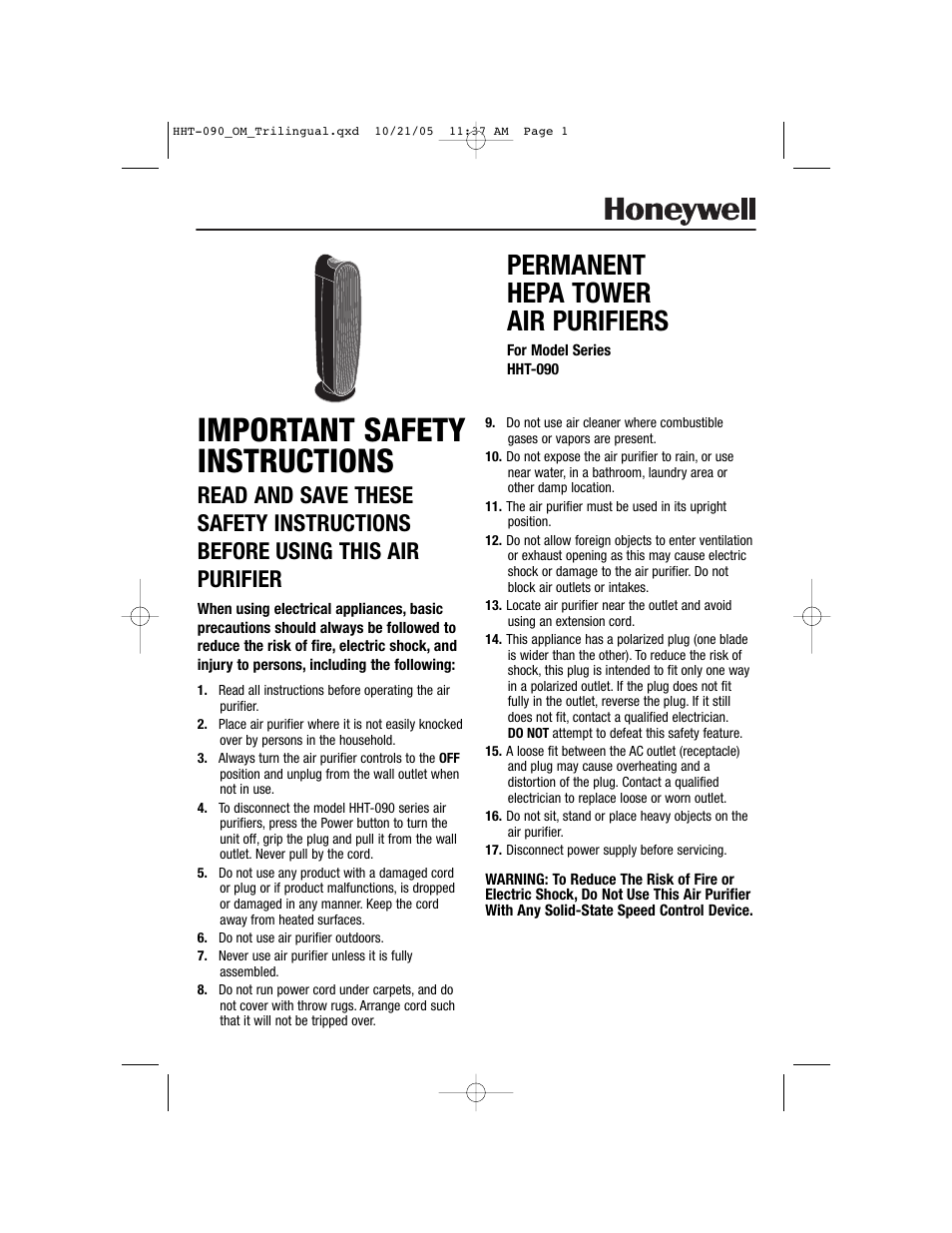 Honeywell HHT-090 User Manual | 20 pages