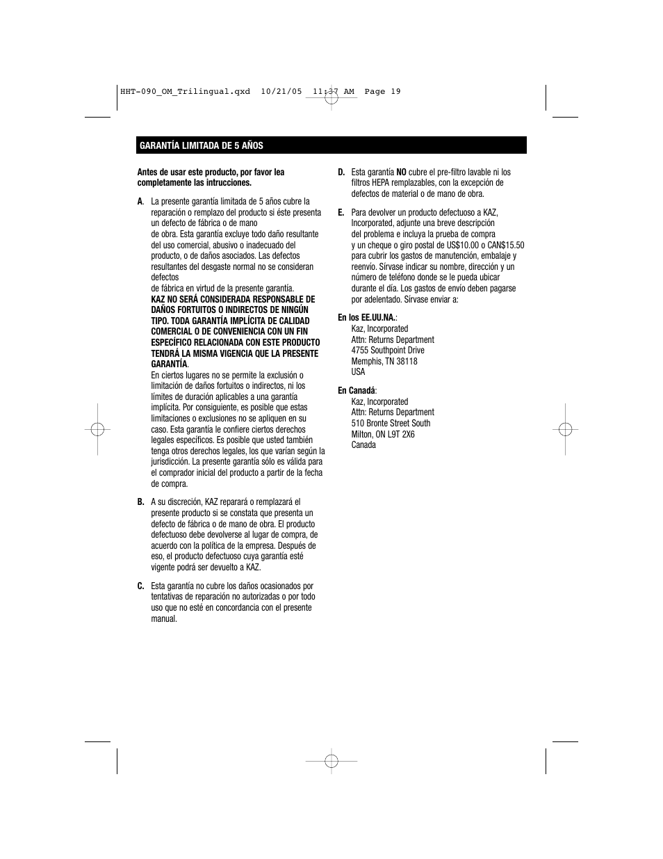 Honeywell HHT-090 User Manual | Page 19 / 20