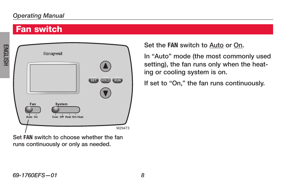 Fan switch | Honeywell PRO TH4000 User Manual | Page 10 / 72