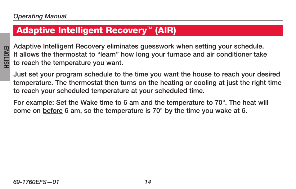 Adaptive intelligent recovery, Air) | Honeywell PRO TH4000 User Manual | Page 16 / 72