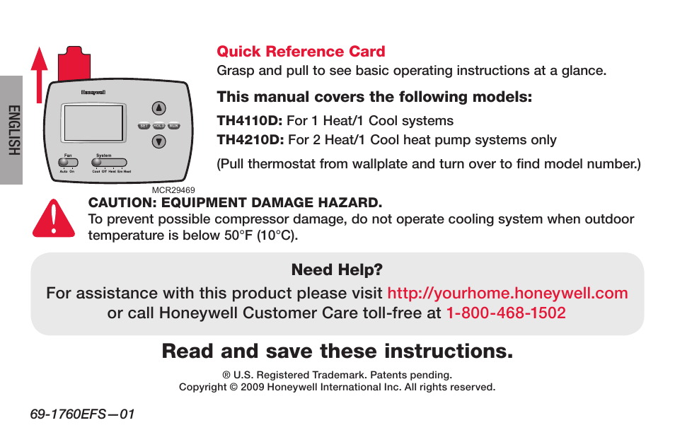 Read and save these instructions | Honeywell PRO TH4000 User Manual | Page 2 / 72