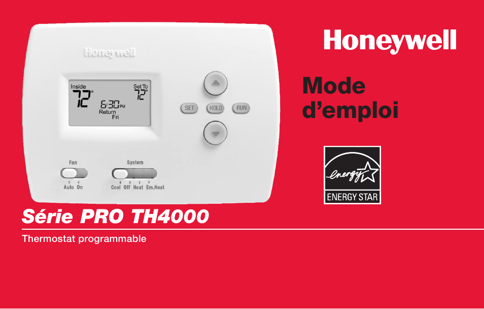 Mode d’emploi | Honeywell PRO TH4000 User Manual | Page 25 / 72