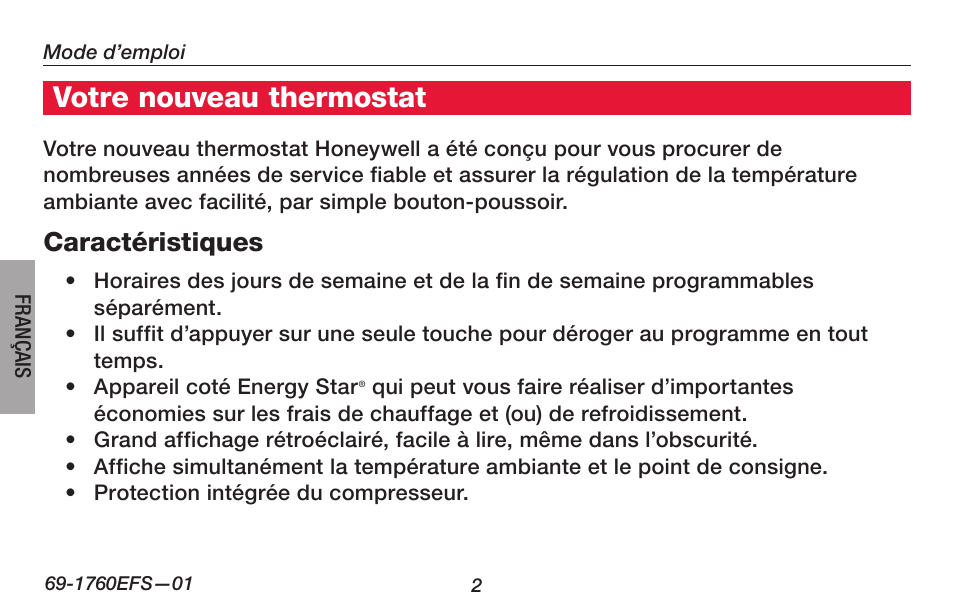 Votre nouveau thermostat | Honeywell PRO TH4000 User Manual | Page 28 / 72