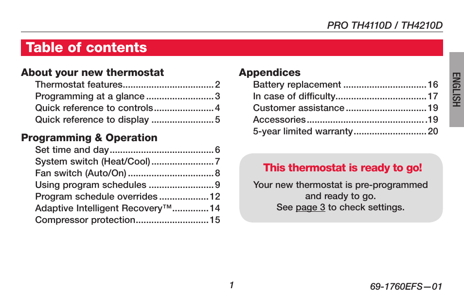 Honeywell PRO TH4000 User Manual | Page 3 / 72