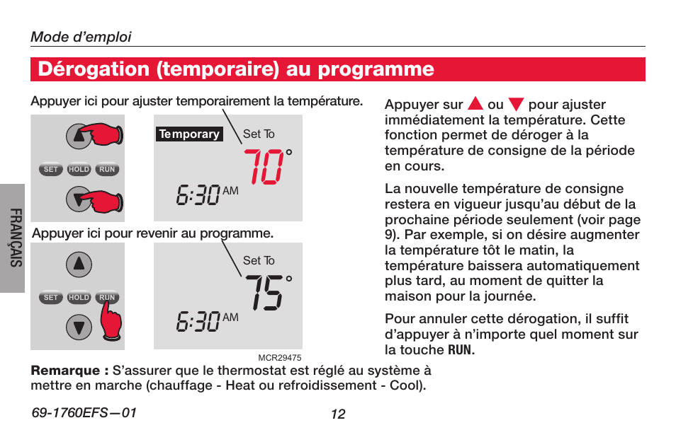 Dérogation (temporaire) au programme | Honeywell PRO TH4000 User Manual | Page 38 / 72