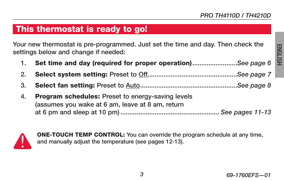 This thermostat is ready to go | Honeywell PRO TH4000 User Manual | Page 5 / 72