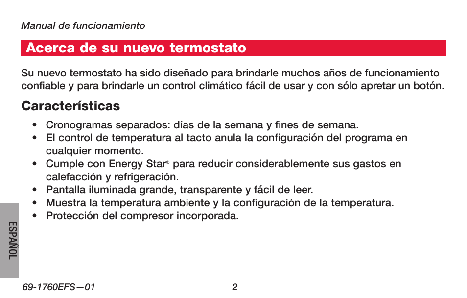 Acerca de su nuevo termostato | Honeywell PRO TH4000 User Manual | Page 52 / 72