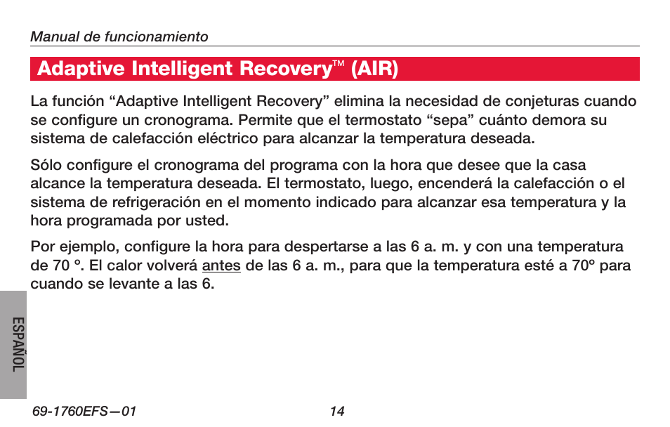 Adaptive intelligent recovery, Air) | Honeywell PRO TH4000 User Manual | Page 64 / 72