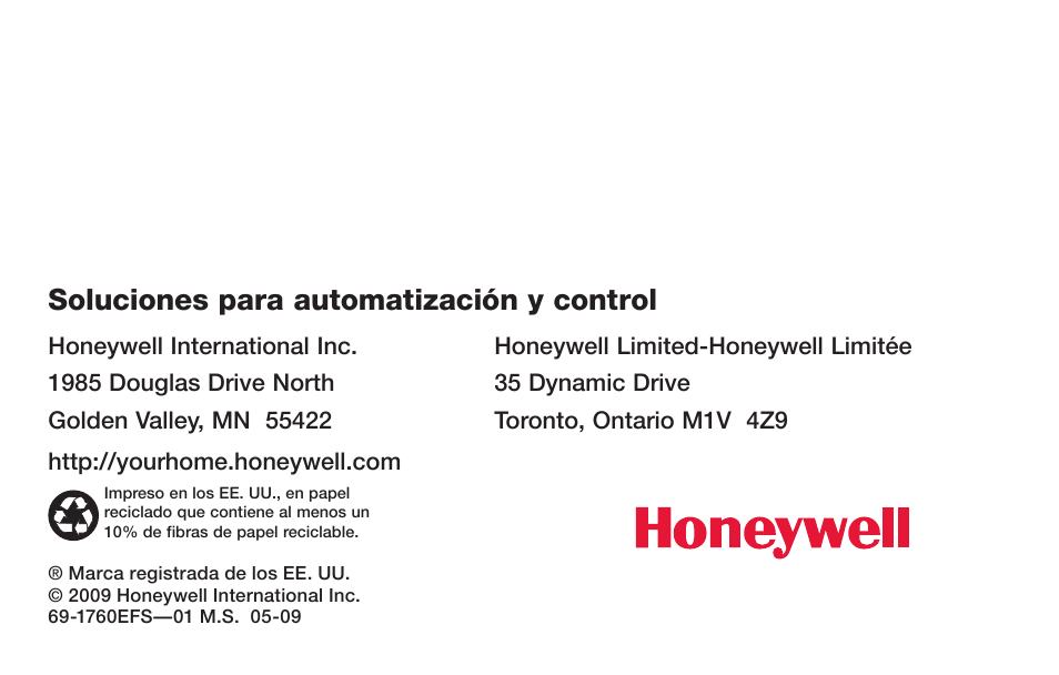 Soluciones para automatización y control | Honeywell PRO TH4000 User Manual | Page 72 / 72