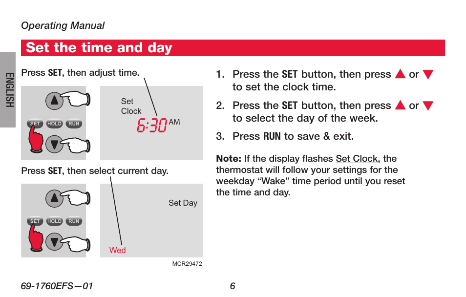 Set the time and day | Honeywell PRO TH4000 User Manual | Page 8 / 72