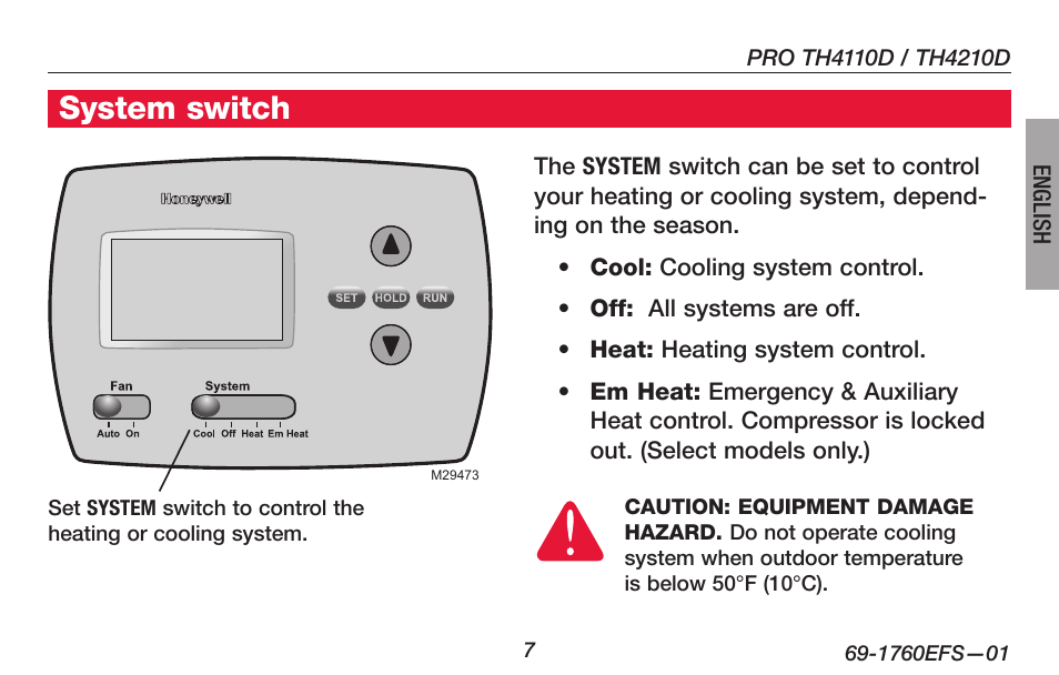 System switch | Honeywell PRO TH4000 User Manual | Page 9 / 72