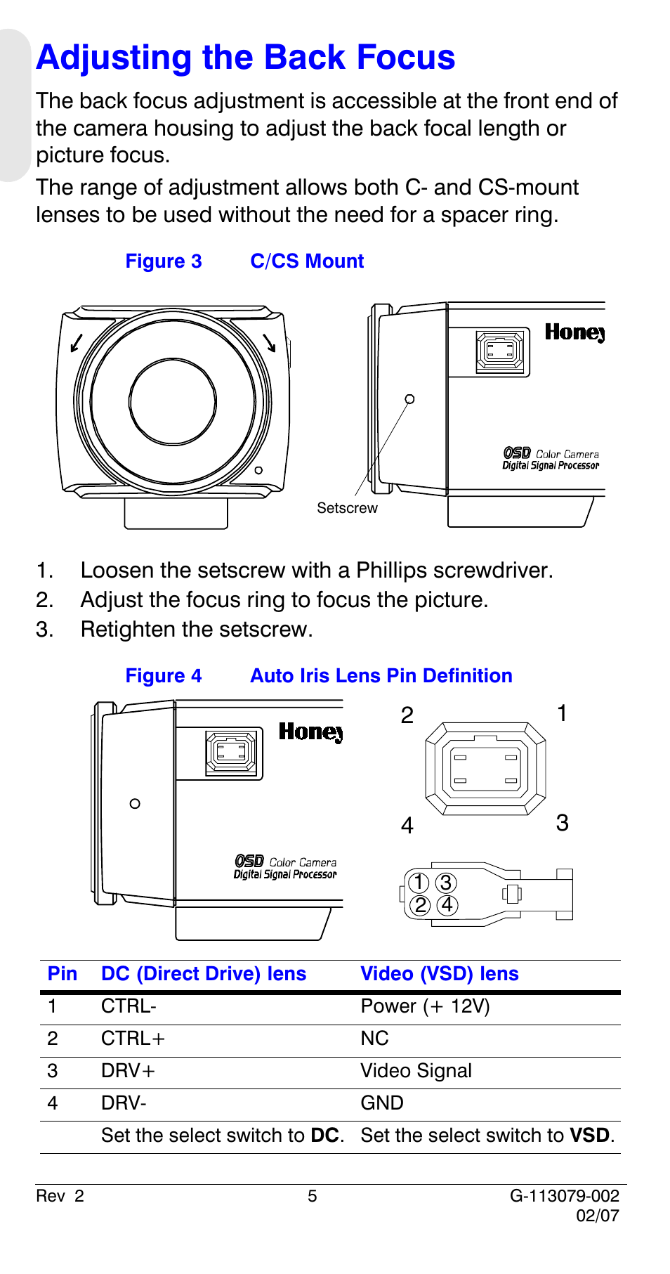 Adjusting the back focus | Honeywell HCD484L User Manual | Page 10 / 144