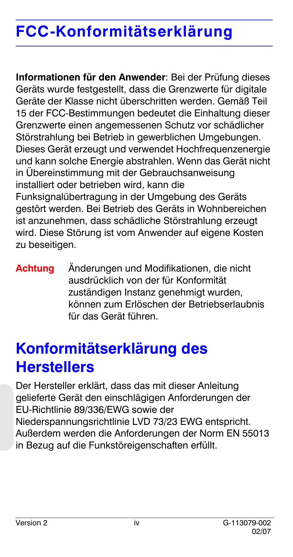Fcc-konformitätserklärung, Konformitätserklärung des herstellers | Honeywell HCD484L User Manual | Page 100 / 144