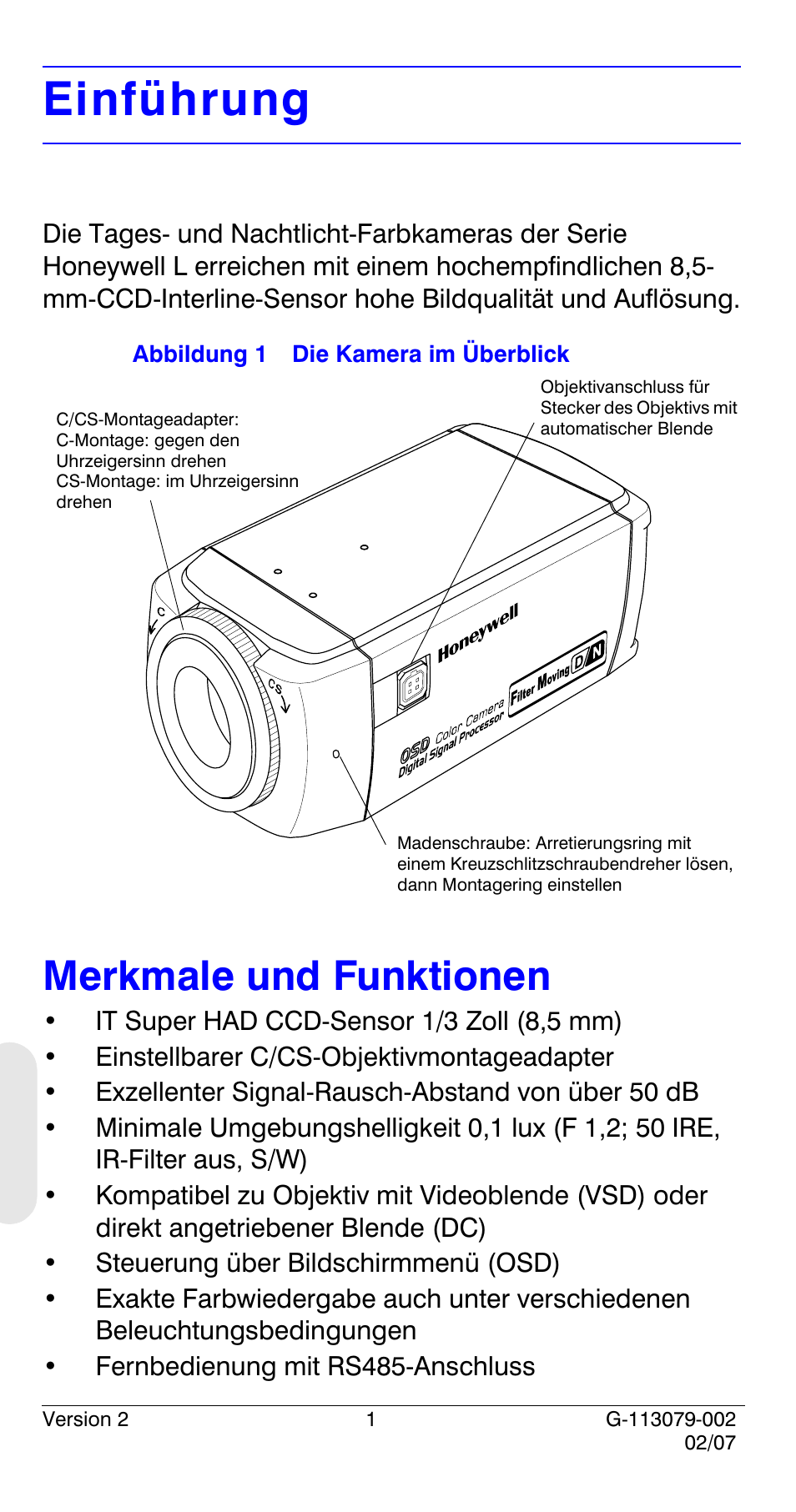 Einführung, Merkmale und funktionen | Honeywell HCD484L User Manual | Page 102 / 144