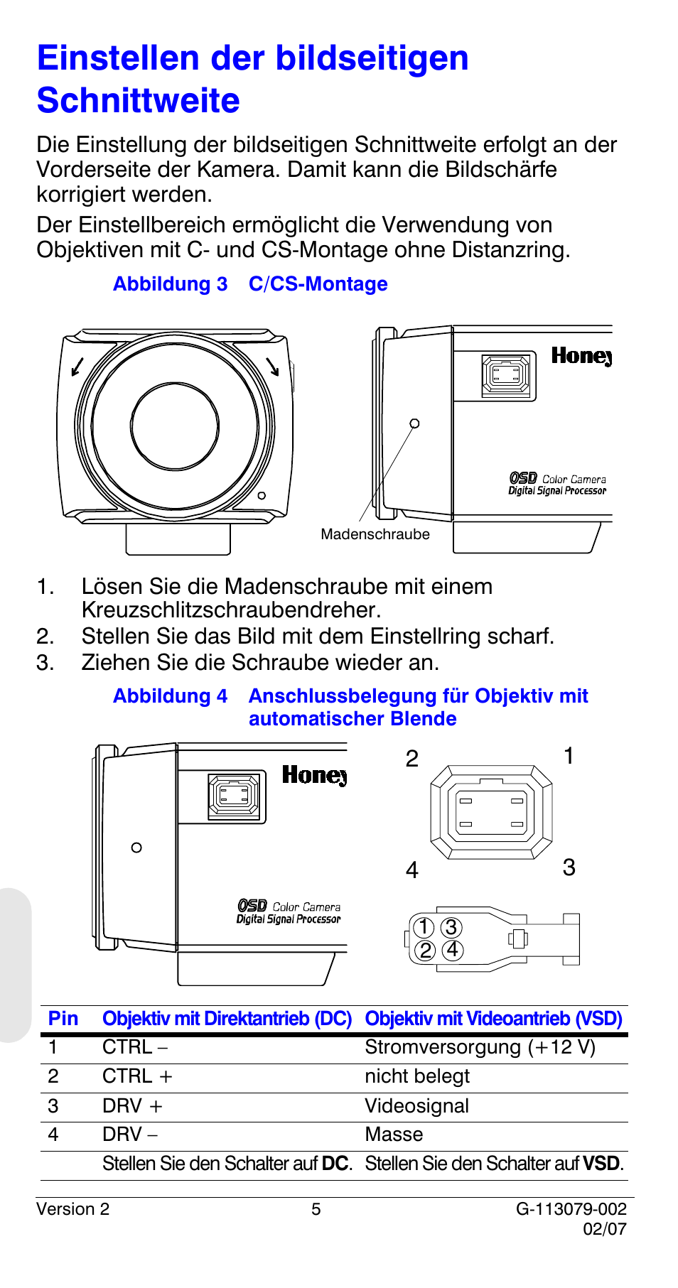 Einstellen der bildseitigen schnittweite | Honeywell HCD484L User Manual | Page 106 / 144