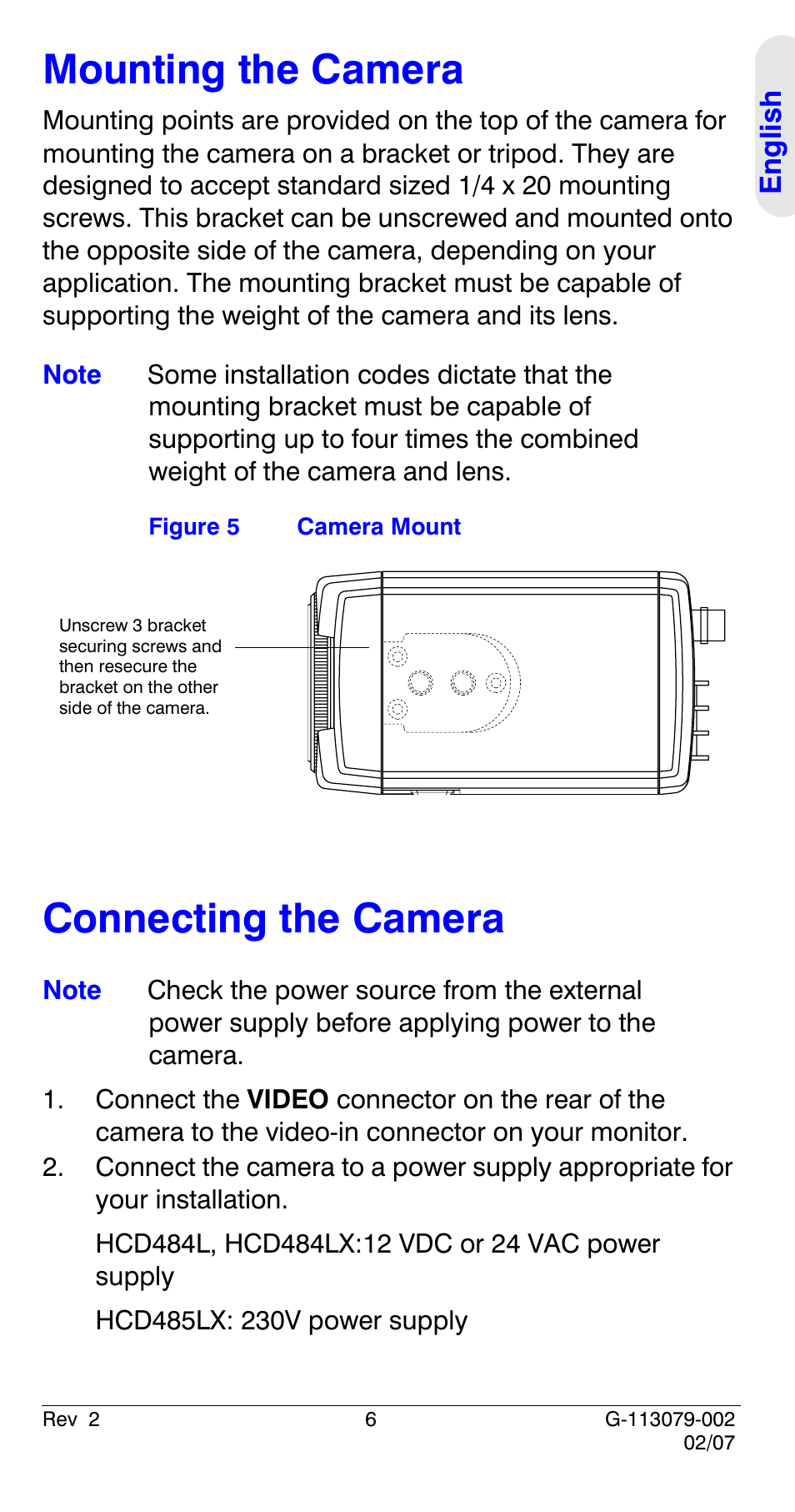 Mounting the camera, Connecting the camera, Mounting the camera connecting the camera | Honeywell HCD484L User Manual | Page 11 / 144