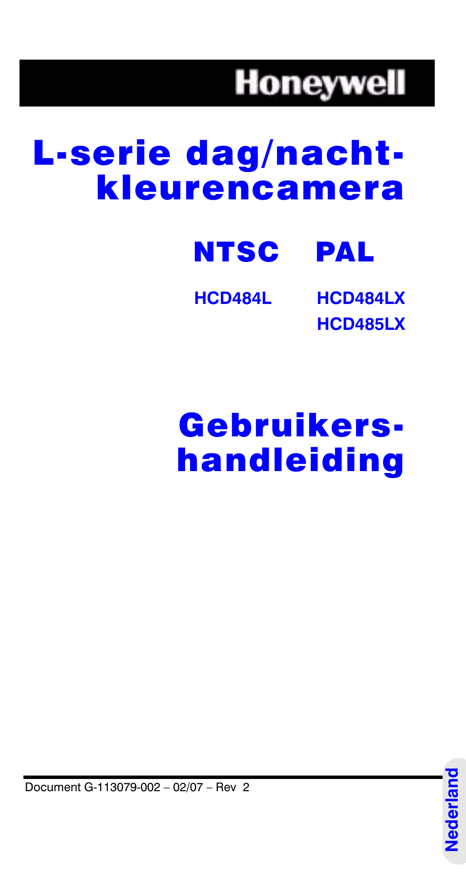 L-serie dag/nacht- kleurencamera, Gebruikers- handleiding, Ntsc pal | Honeywell HCD484L User Manual | Page 121 / 144