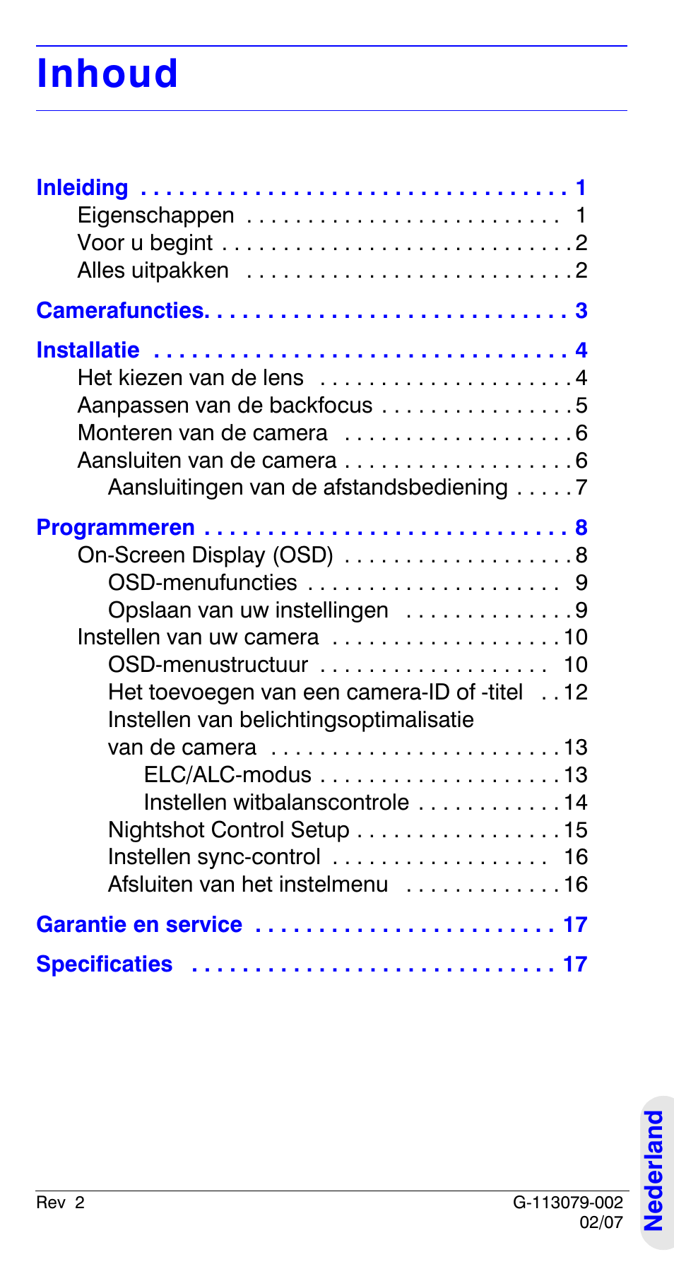 Inhoud | Honeywell HCD484L User Manual | Page 125 / 144