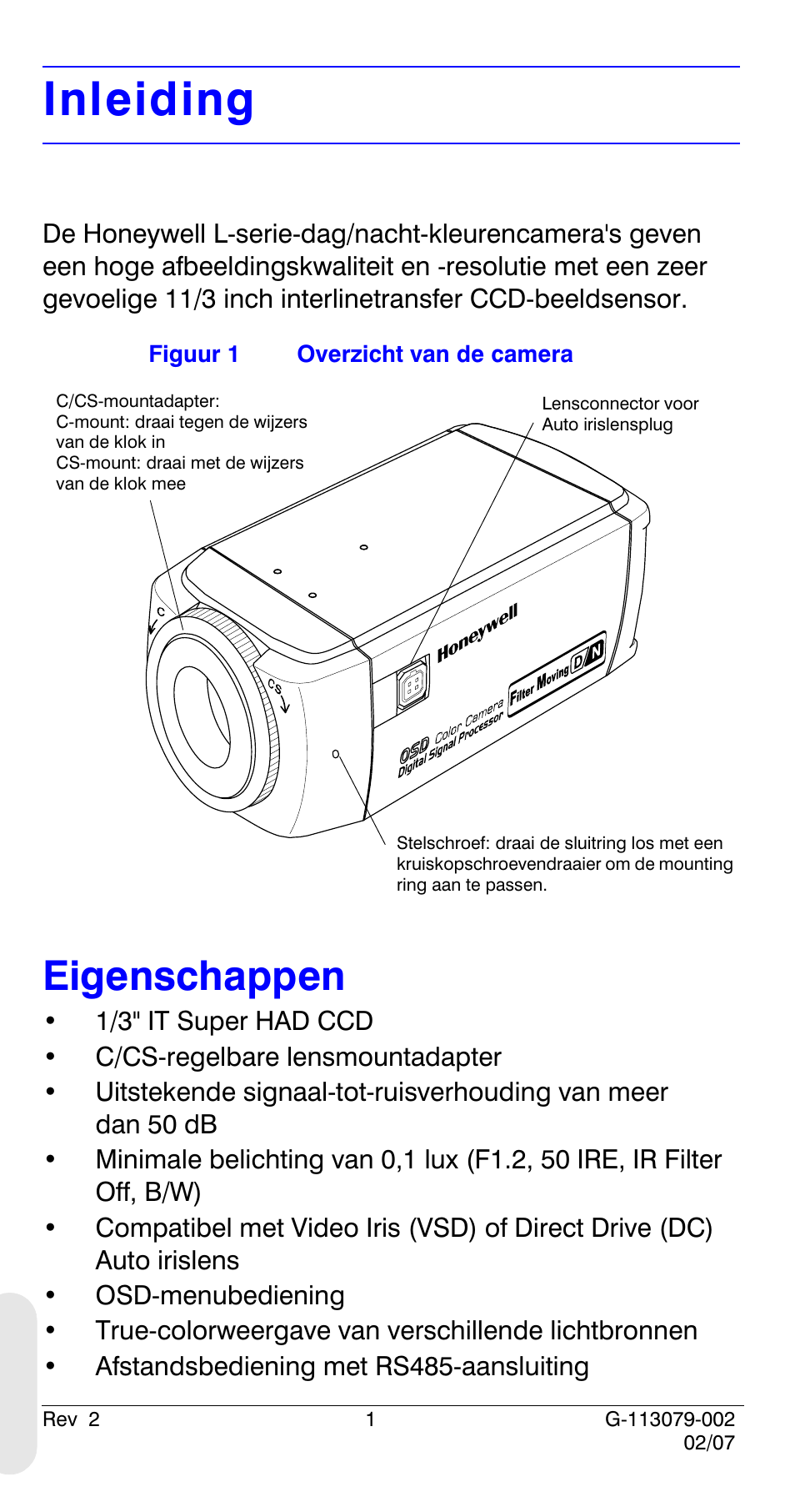 Inleiding, Eigenschappen | Honeywell HCD484L User Manual | Page 126 / 144