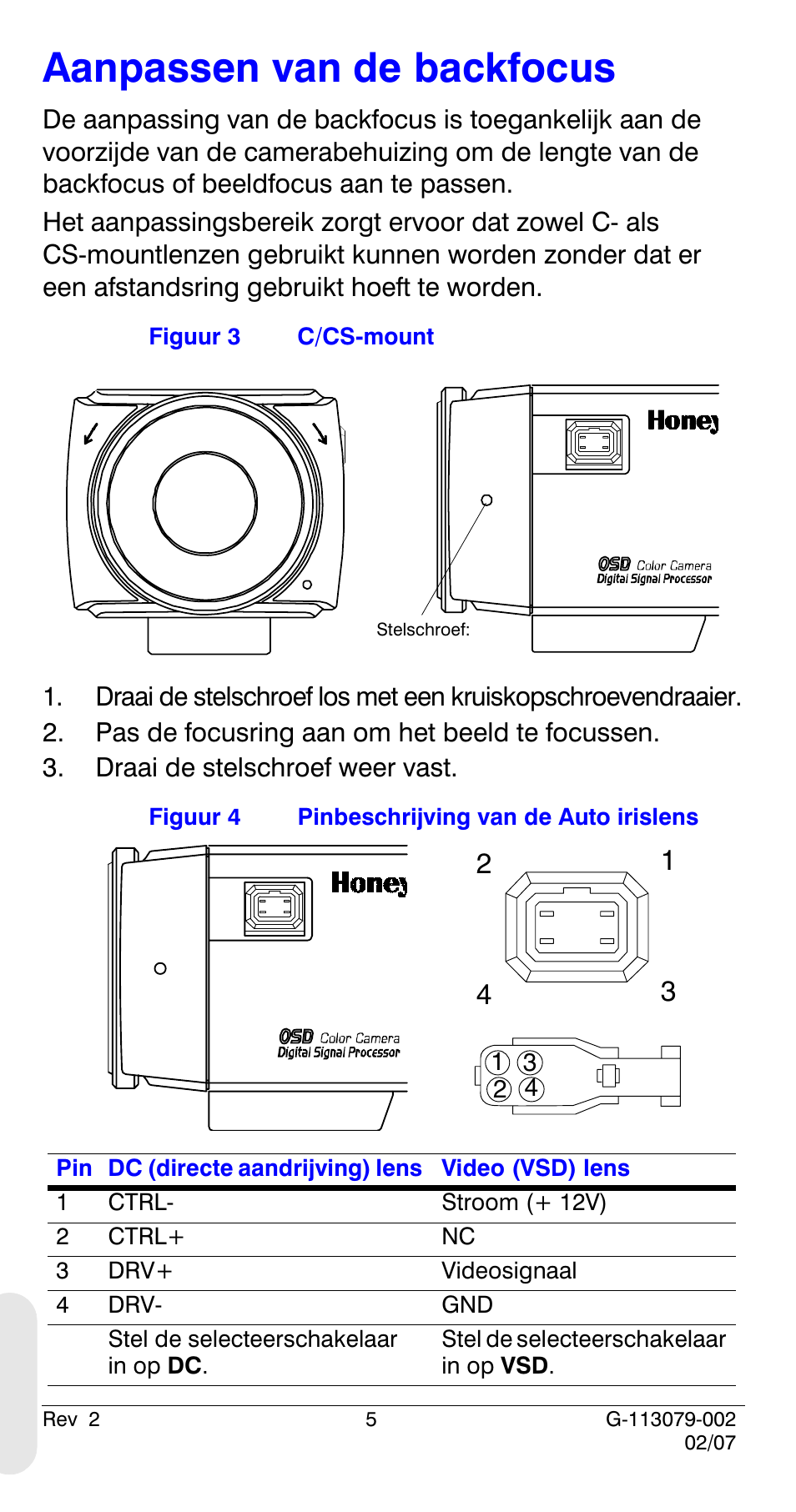 Aanpassen van de backfocus | Honeywell HCD484L User Manual | Page 130 / 144