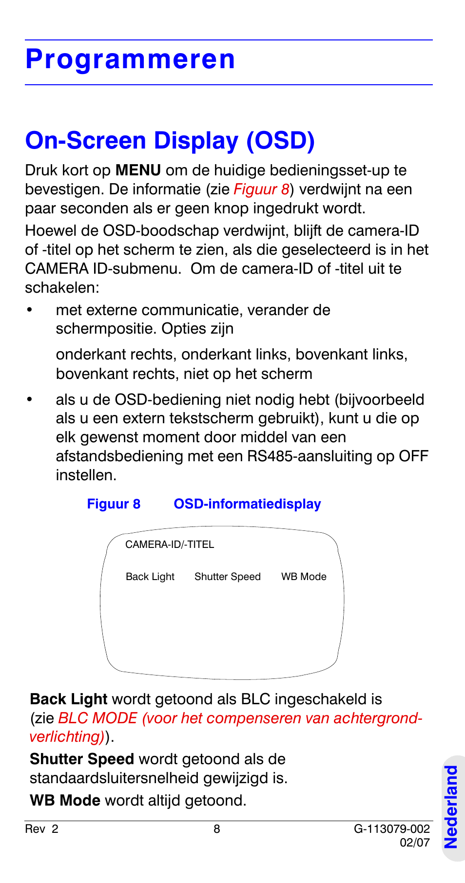 Programmeren, On-screen display (osd) | Honeywell HCD484L User Manual | Page 133 / 144