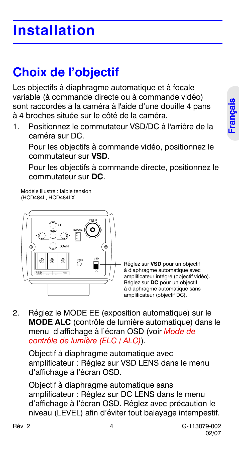 Installation, Choix de l’objectif | Honeywell HCD484L User Manual | Page 33 / 144