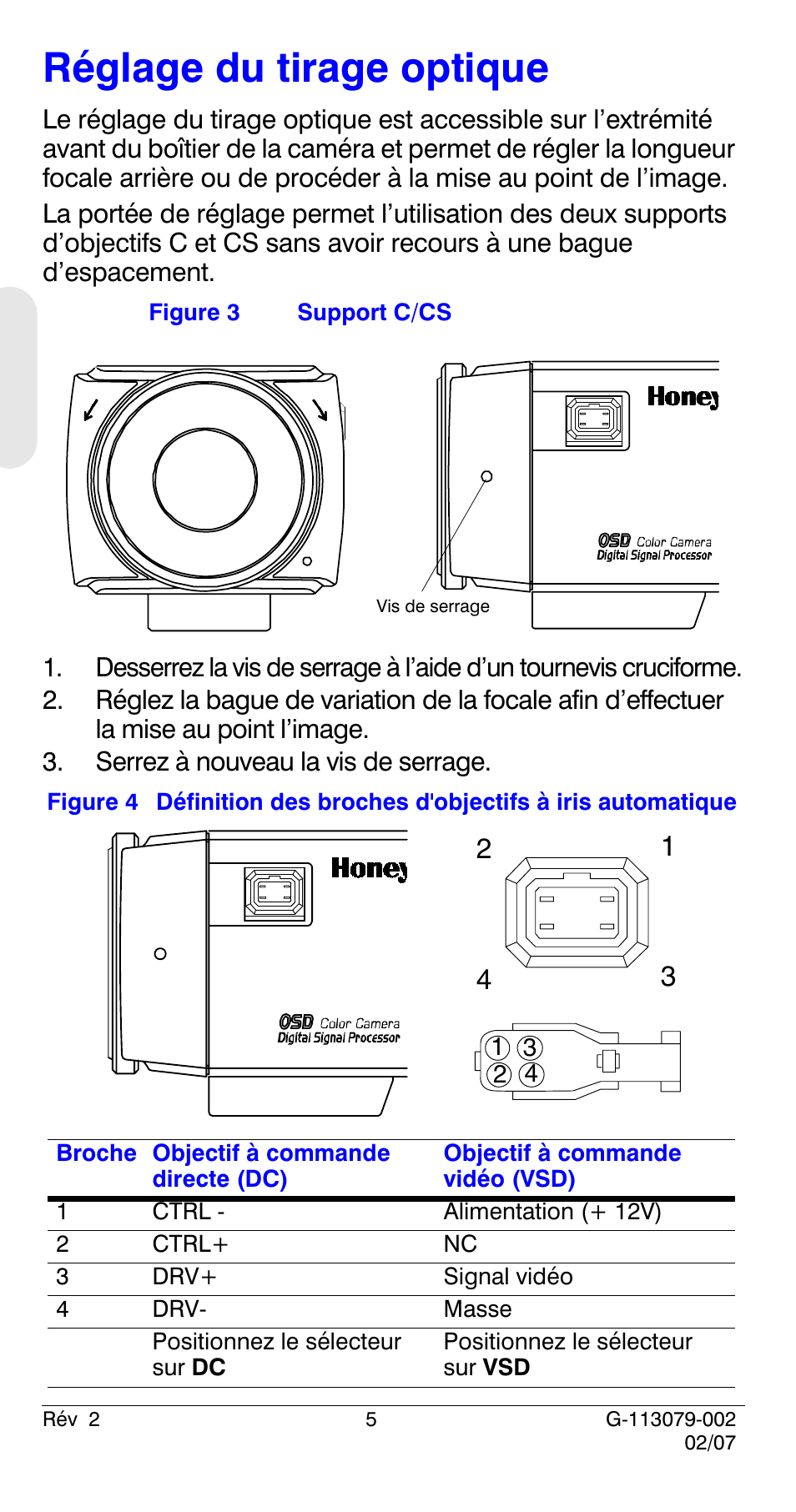 Réglage du tirage optique | Honeywell HCD484L User Manual | Page 34 / 144