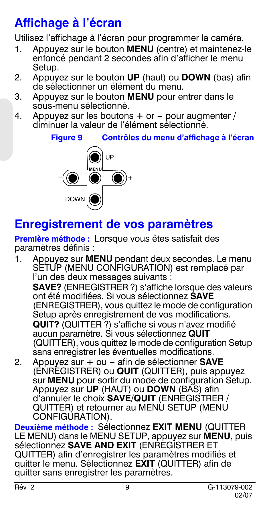 Affichage à l’écran, Enregistrement de vos paramètres | Honeywell HCD484L User Manual | Page 38 / 144