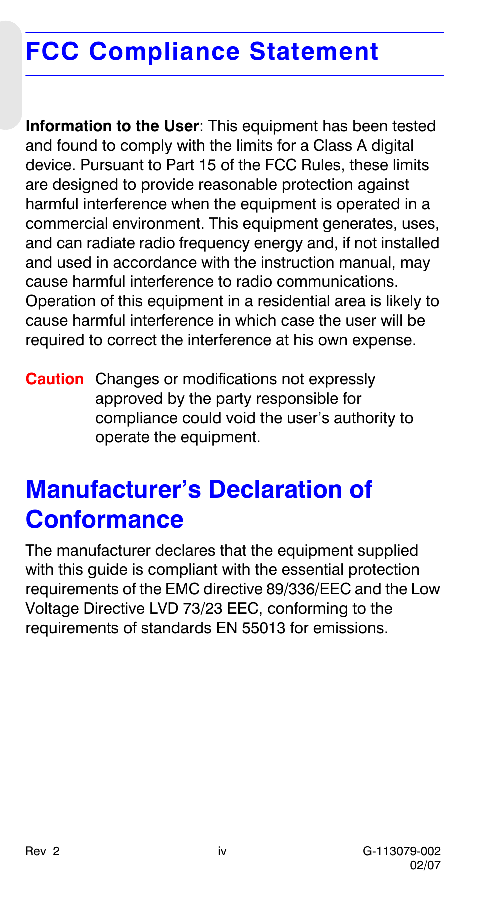 Fcc compliance statement, Manufacturer’s declaration of conformance | Honeywell HCD484L User Manual | Page 4 / 144