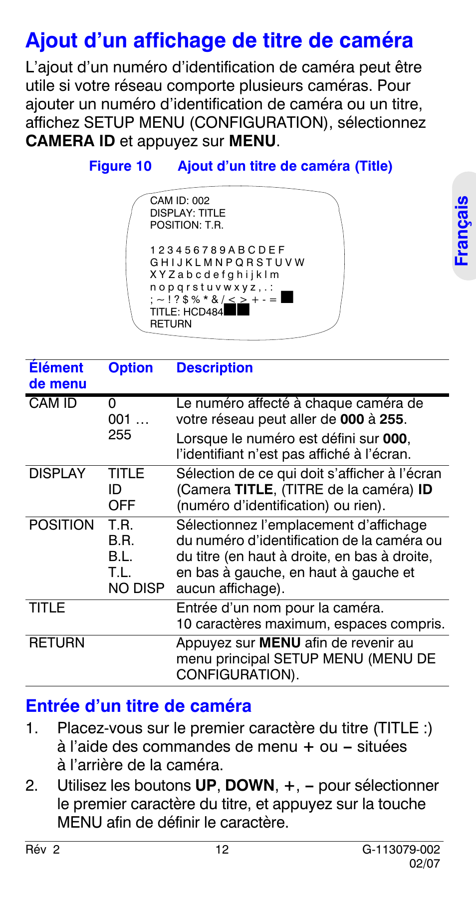 Ajout d’un affichage de titre de caméra, Entrée d’un titre de caméra | Honeywell HCD484L User Manual | Page 41 / 144