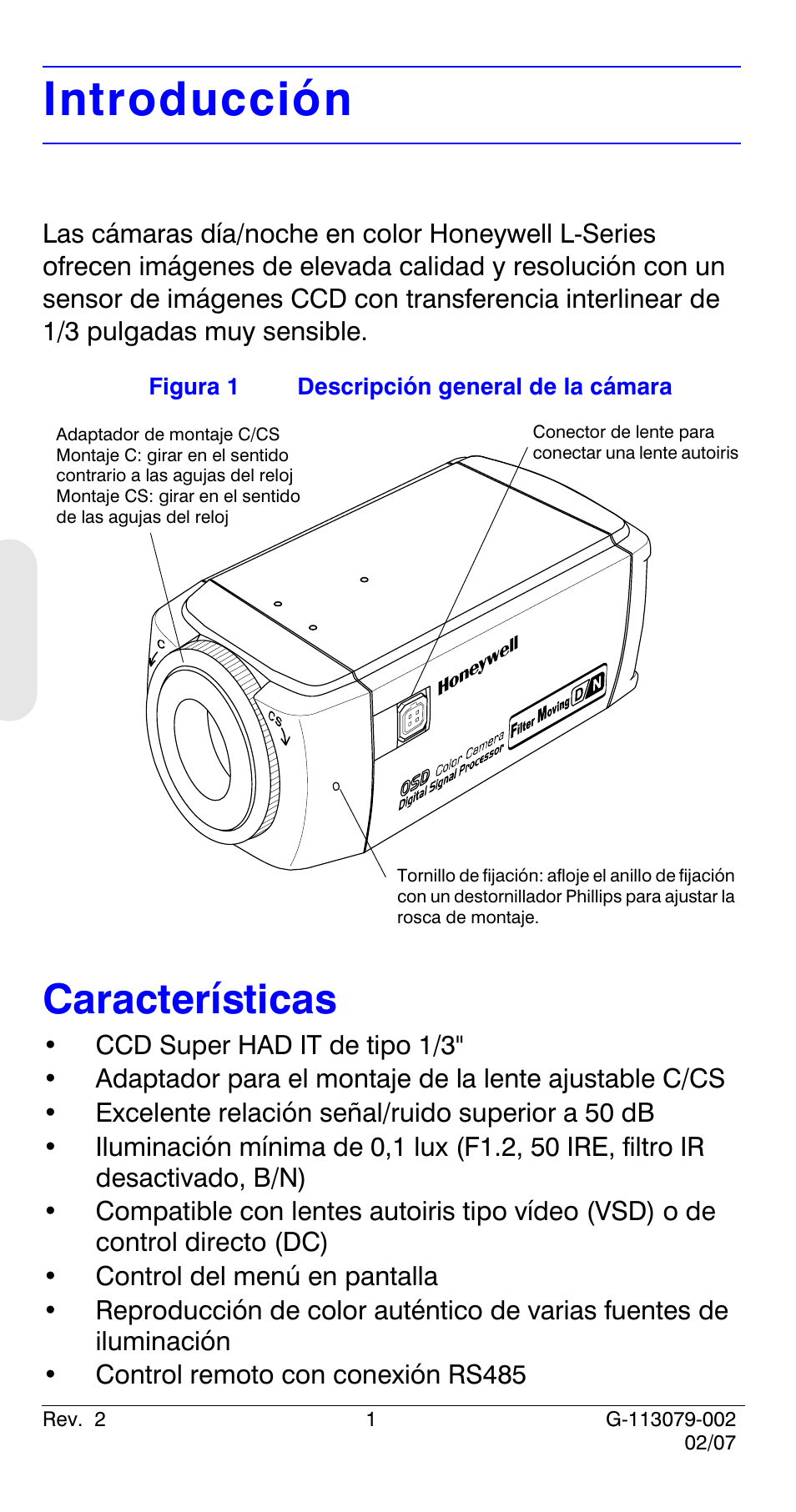Introducción, Características | Honeywell HCD484L User Manual | Page 54 / 144