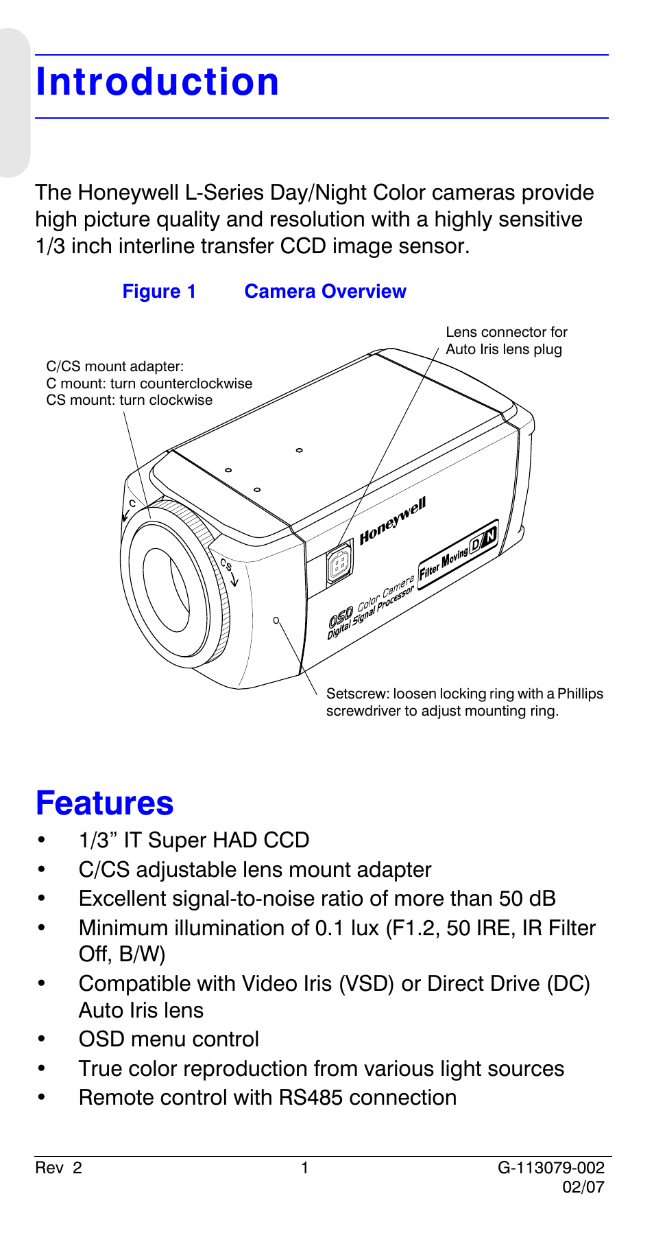 Introduction, Features | Honeywell HCD484L User Manual | Page 6 / 144