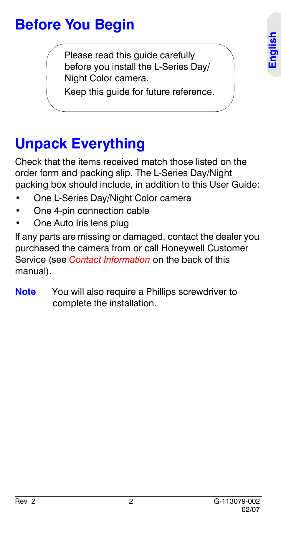 Before you begin, Unpack everything, Before you begin unpack everything | Honeywell HCD484L User Manual | Page 7 / 144