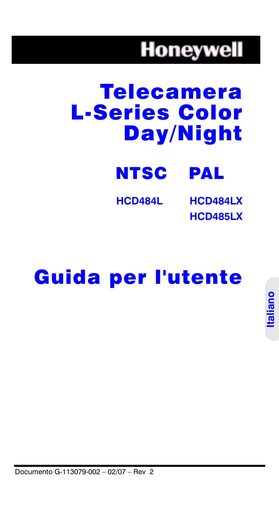 Telecamera l-series color day/night, Guida per l'utente, Ntsc pal | Honeywell HCD484L User Manual | Page 73 / 144