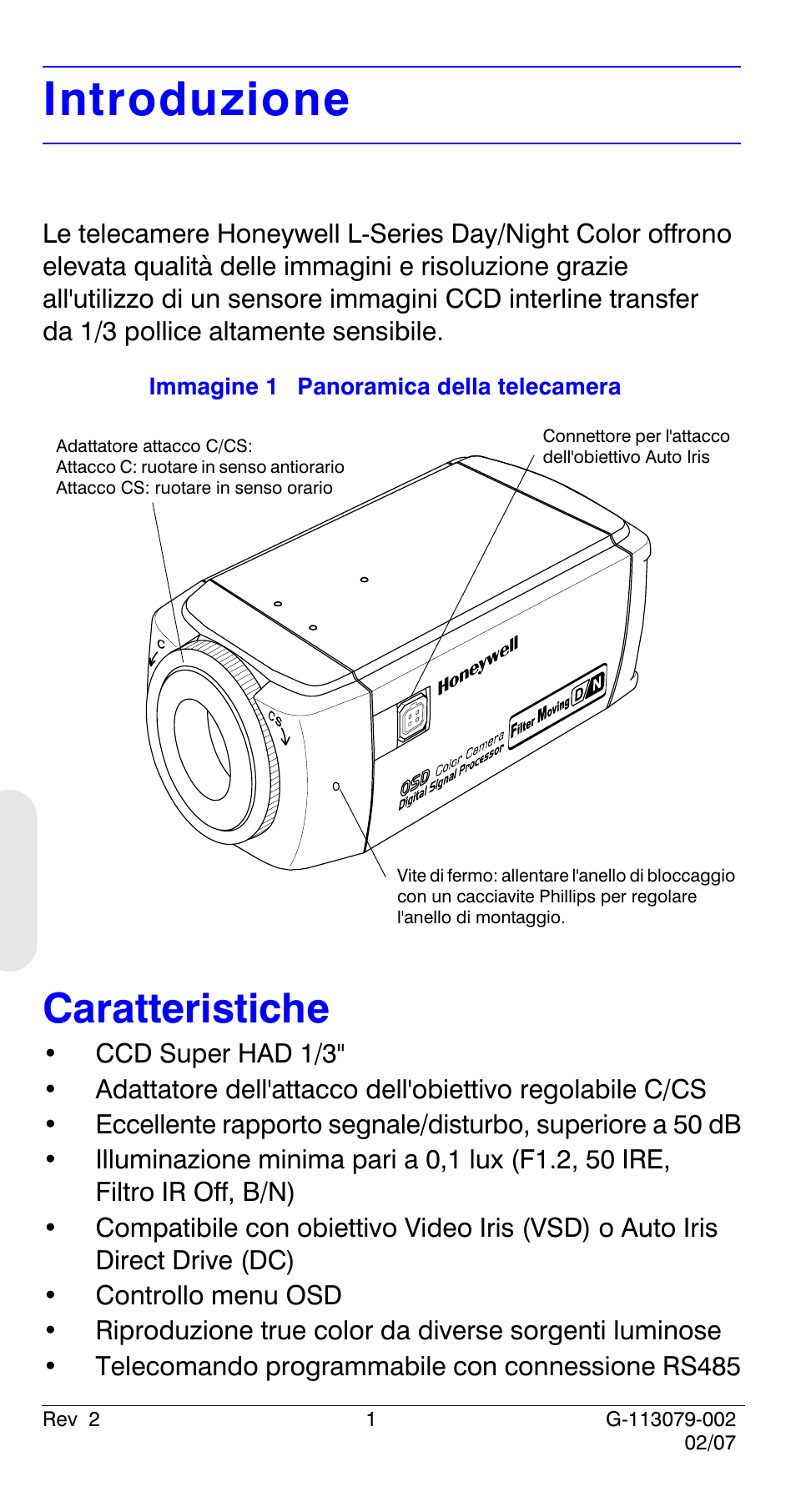 Introduzione, Caratteristiche | Honeywell HCD484L User Manual | Page 78 / 144