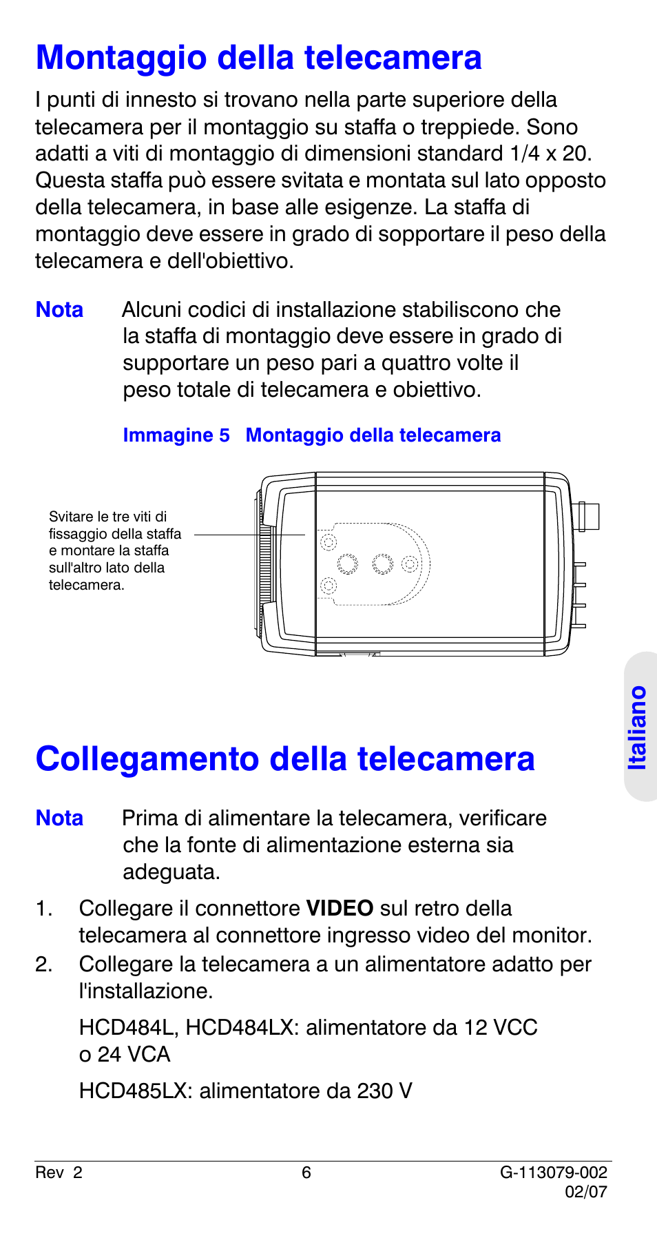 Montaggio della telecamera, Collegamento della telecamera | Honeywell HCD484L User Manual | Page 83 / 144