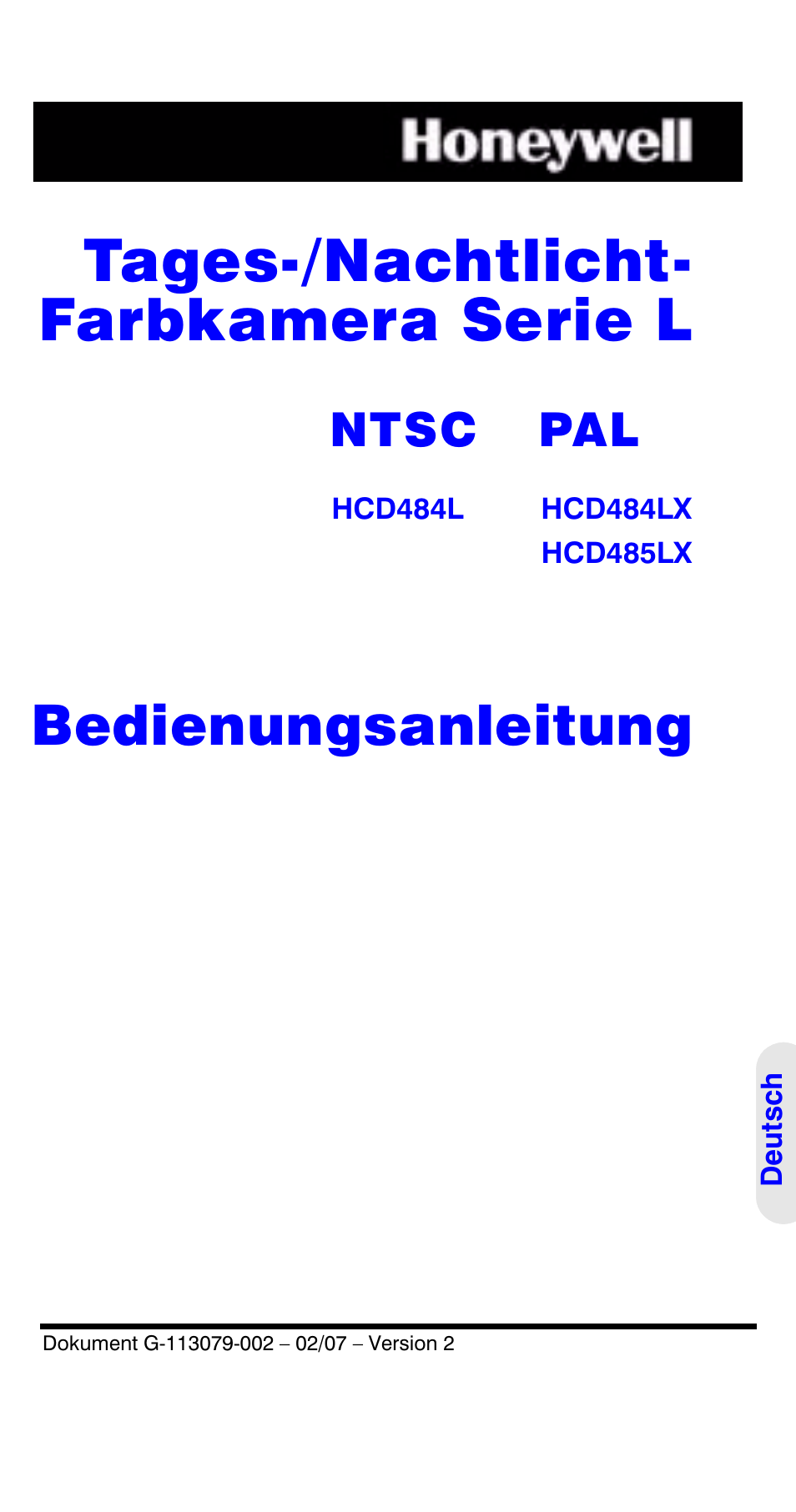 Tages-/nachtlicht- farbkamera serie l, Bedienungsanleitung, Ntsc pal | Honeywell HCD484L User Manual | Page 97 / 144