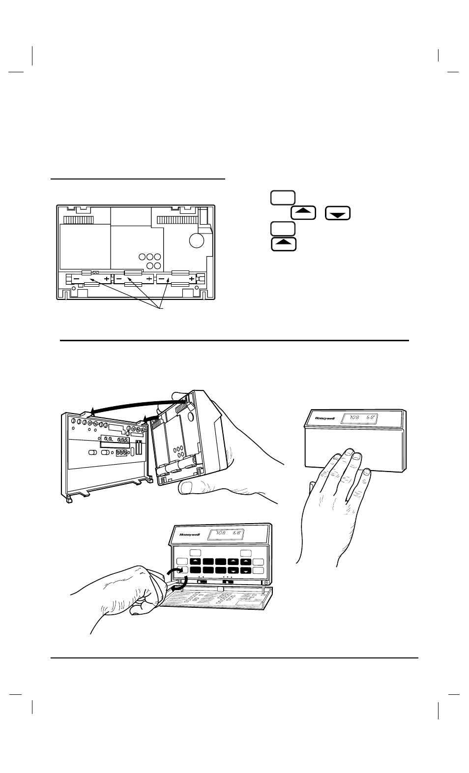 Fig. 11—battery placement, Fig. 12—mounting thermostat on wallplate | Honeywell CT8602C User Manual | Page 4 / 6