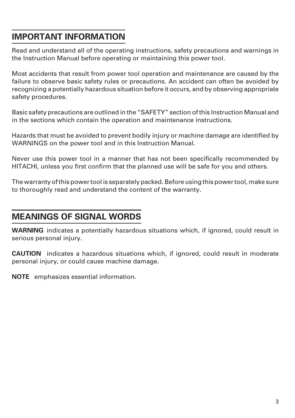 Important information, Meanings of signal words | Honeywell DN 10DY User Manual | Page 3 / 24