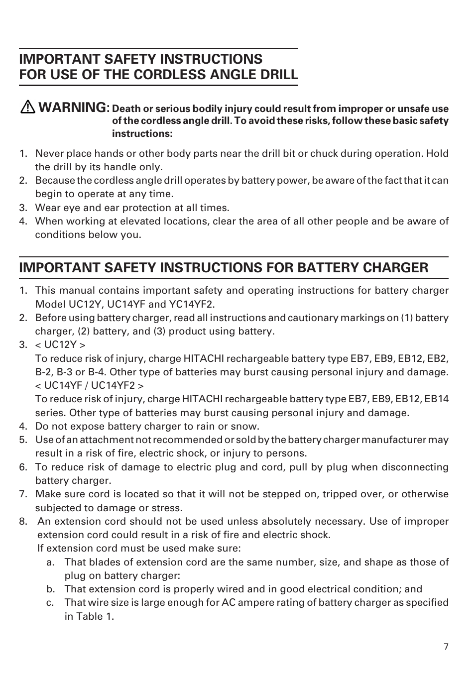 Important safety instructions for battery charger | Honeywell DN 10DY User Manual | Page 7 / 24