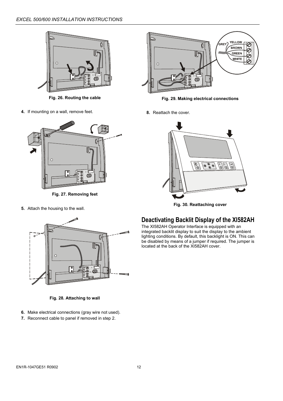 Deactivating backlit display of the xi582ah | Honeywell Excell 500/600 Controll System 500-XCL5010 User Manual | Page 12 / 48