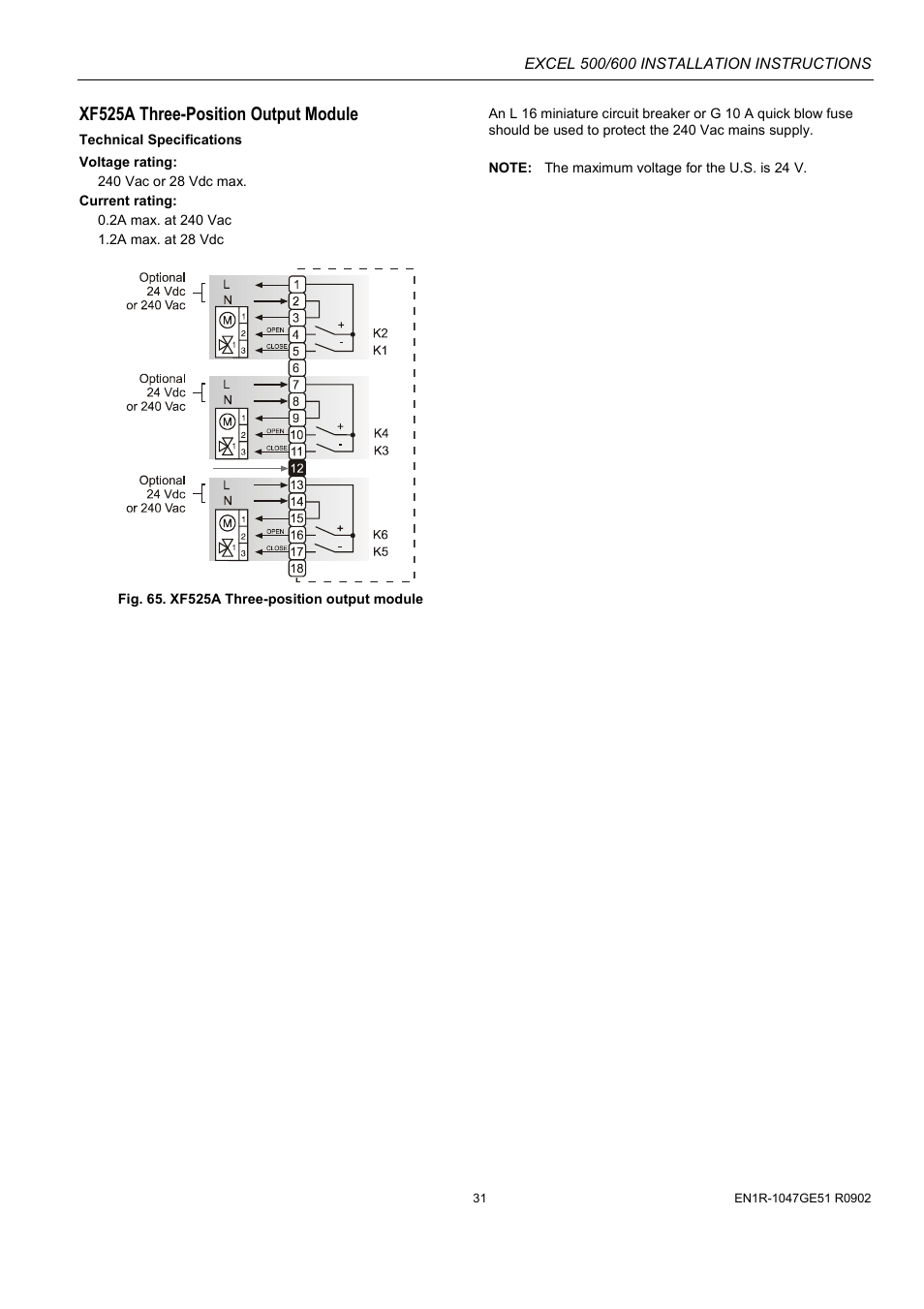 Xf525a three-position output module | Honeywell Excell 500/600 Controll System 500-XCL5010 User Manual | Page 31 / 48