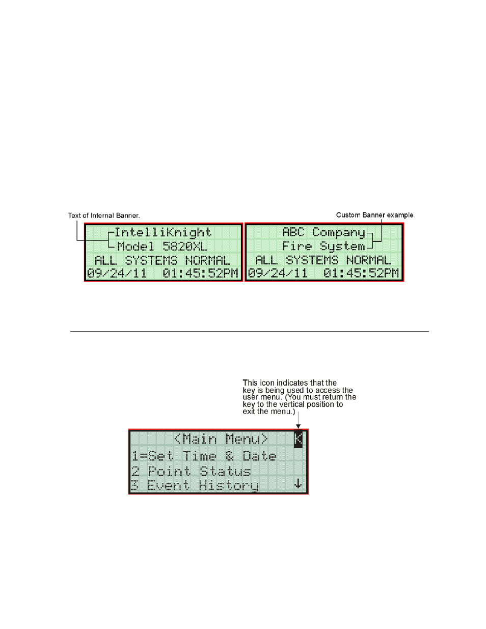 1 lcd displays, 2 banner, 3 key operation | 1 lcd displays -2 8.2.2 banner -2, Key operation -2 | Honeywell INTELLIKNIGHT 5820XL User Manual | Page 176 / 244