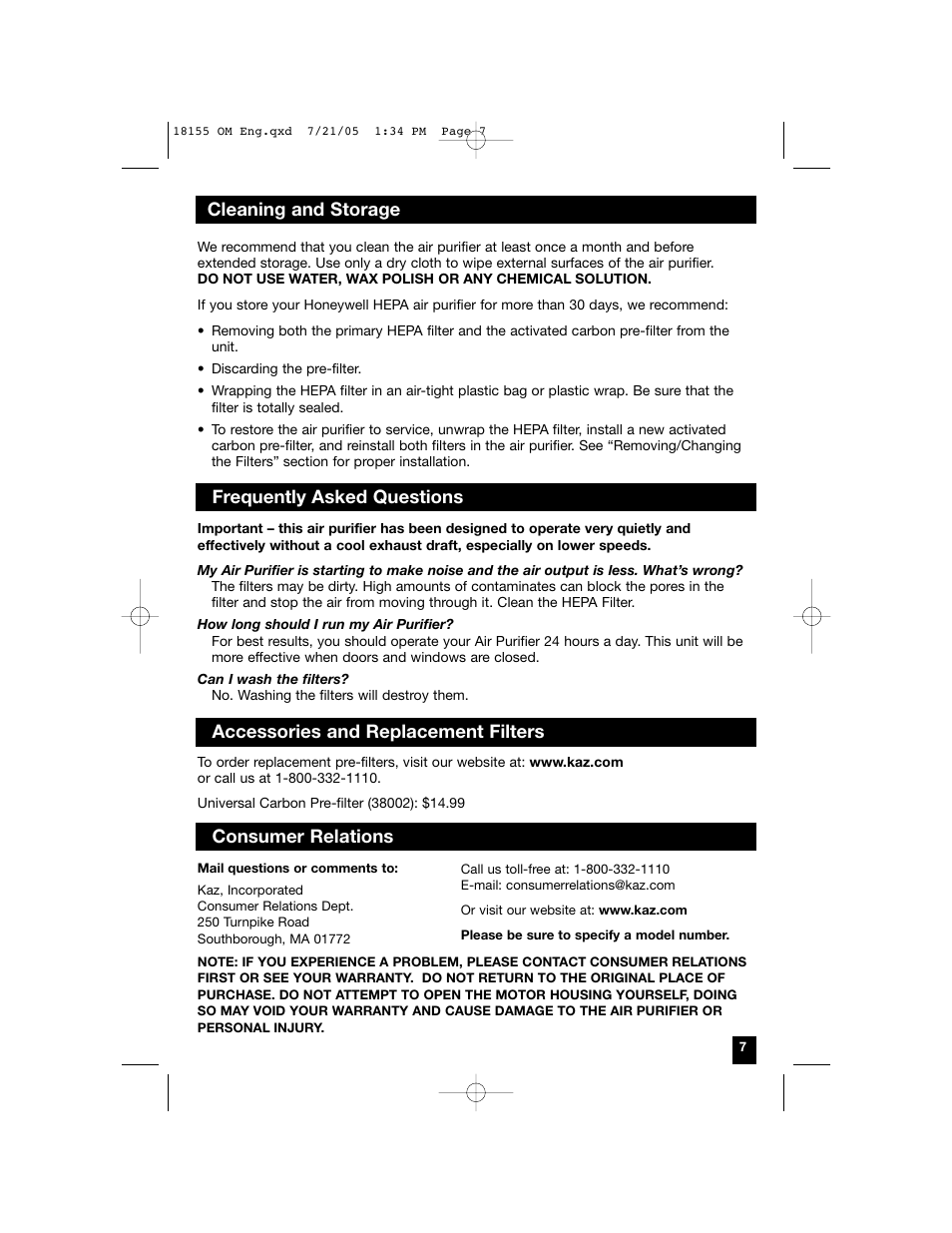 Frequently asked questions | Honeywell 18155 User Manual | Page 7 / 8