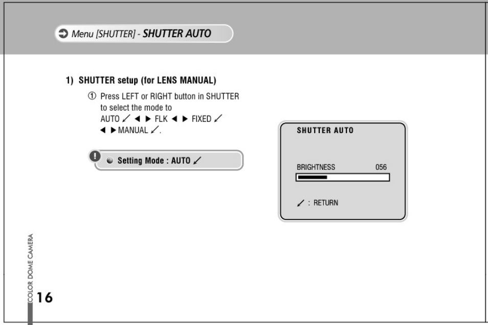 1) shutter setup (tor lens manual) | Honeywell HD61 User Manual | Page 16 / 40