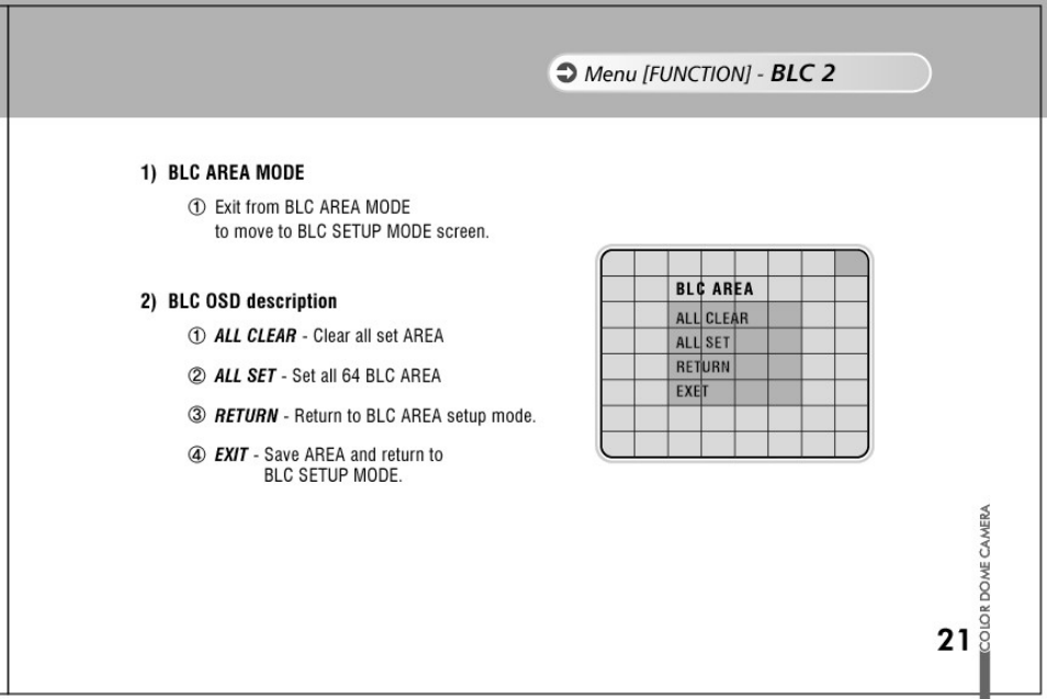 1) blc area mode | Honeywell HD61 User Manual | Page 21 / 40