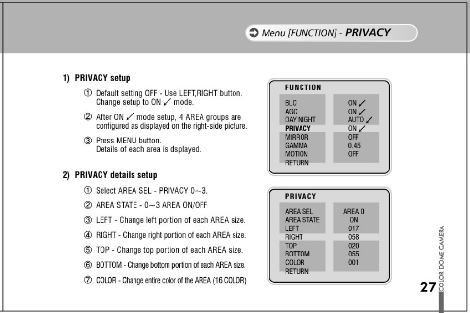 1) privacy setup, 2) privacy details setup, Privacy | Honeywell HD61 User Manual | Page 27 / 40