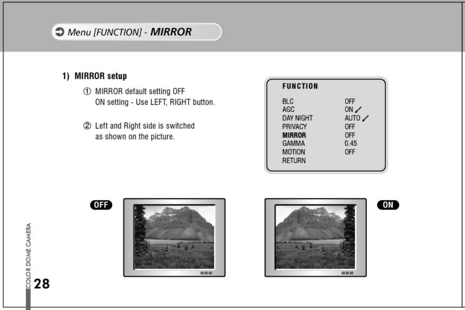 1) mirror setup, Mirror | Honeywell HD61 User Manual | Page 28 / 40