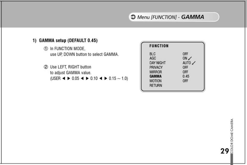1) gamma setup (default 0.45) | Honeywell HD61 User Manual | Page 29 / 40