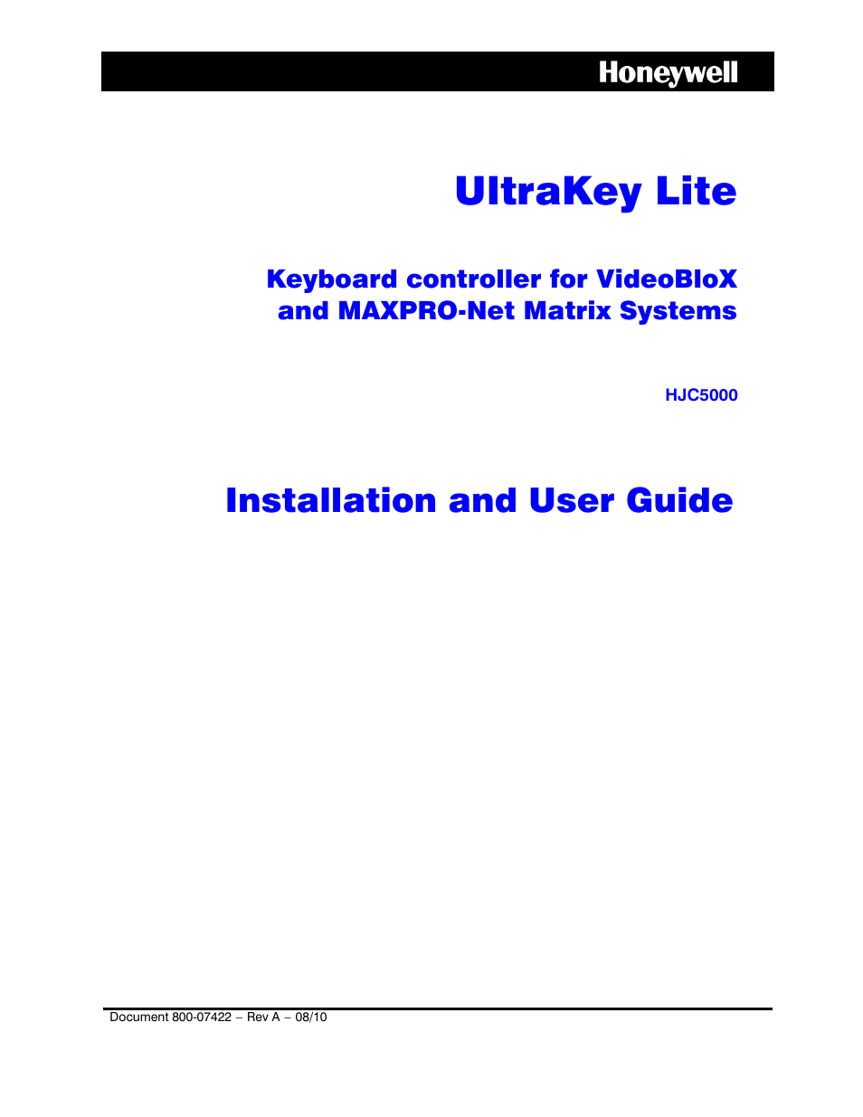 Honeywell ULTRAKEY LITE HJC5000 User Manual | 72 pages